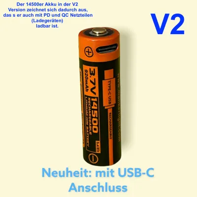 Produktbild von Manker 14500 V2 Li-Ionen Akku mit 920 mAh geschützt USB-C aufladbar