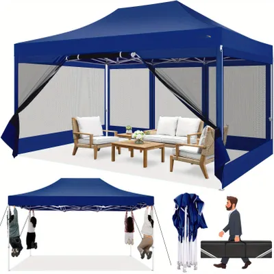 Obrázek produktu pro Skládací párty stan - Skládací stan - Pavilon - Stan s moskytiérou - Hliníková konstrukce - 3 x 4,5 metru