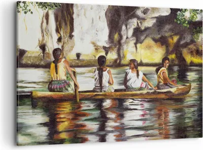 Produktbild von Bild auf Leinwand - Leinwandbild - Frau Wasser Boot - 100x70cm - Wand Bild - Wanddeko - Wandbilder - Leinwanddruck - Bilder - Kunstdruck - Wanddekoration - Leinwand bilder - Wandkunst - AA100x70-3732
