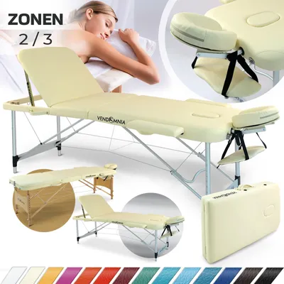 Produktbild von Mobile Massageliege Klappbar Massagetisch 2 3 Zonen höhenverstellbar Massagebett Massagebank Behandlungsliege Tasche Farbe: Creme Ausführung: 3 Zonen Alugestell