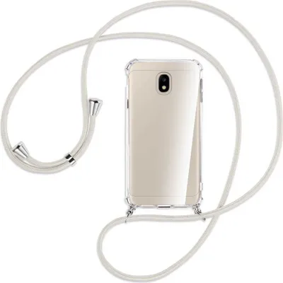 Produktbild von Handykette Backcover-Schutzhülle mit Band (Metall silberfarben) für Samsung Galaxy J3 2017 - broken white
