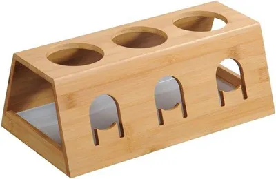 Image de Porte-bouteilles Unyqoos® en bambou et plastique, lot de 13 pièces, avec égouttoir amovible, pour 3 bouteilles, couleur marron/blanc, dimensions : 32 x 17,5 x 12 cm