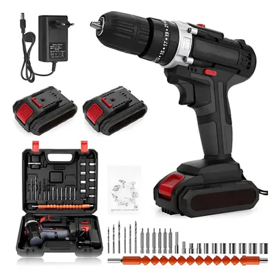 Image de Kit mini-perceuse-visseuse sans fil : visseuse à percussion électrique, perceuse sans fil, tournevis sans fil avec chargeur et 2 batteries