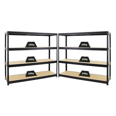 Produktbild von Mega Deal | 2x Schwerlastregal DINO | HxBxT 180x180x60cm | 4 MDF-Platten-Ebenen 6,5 mm | Fachlast 500kg | Schwarz
