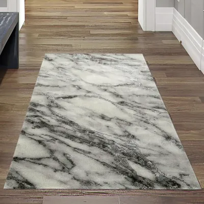 Produktbild von Teppich Wohnzimmer Teppich Marmor Optik in grau Größe - 80 x 150 cm