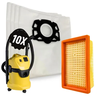 Obrázok produktu pre 10 ks vreciek do vysávača + 1 filter, vhodné pre Kärcher KFI 487 – náhradné vrecká MV4, MV5, MV6, WD4, WD5, WD6, KWD6, KWD5, KNT4, 2.863-006.0 – vrecká s netkanou vložkou pre mokré a suché vysávače