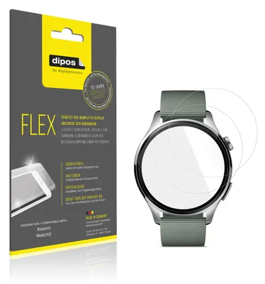 Produktbild von 2x Schutzfolie für Xiaomi Watch 5 Folie, 100% Displayabdeckung, dipos Flex