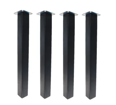 Four black table legs are arranged vertically against a white background.