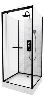 Produktbild von Komplettdusche 80×80×230 cm, Duschtasse, Gleittüren, 5 mm ESG, Armatur