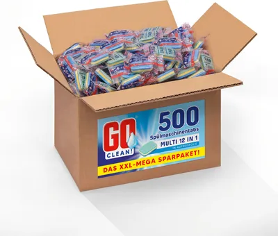 Produktbild von 9 kg ca. 500 Stück GO clean! Multi 12-in-1, 18g Spülmaschinentabs in Aufreißfolie
