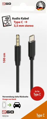 Produktbild von 2GO 797219, 3.5mm, Männlich, USB Typ-C, Männlich, 1 m, Schwarz