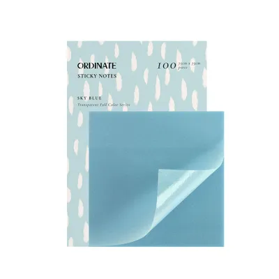 Produktbild von Ordinate Sky Blue Durchsichtige Transparent Sticky Notes Pastell | Bunte Haftnotizen | 75mm Farbige Notizblöcke | Notizzettel Büroartikel