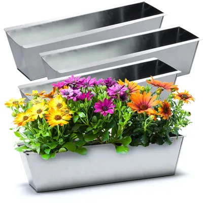 Produktbild von BigDean 4er Set Zink Paletten Blumenkästen - Einsatz 38cm groß Silber - aus Metall verzinkt - Zinkkasten Pflanzkasten Balkonkasten Blumentopf für Euro
