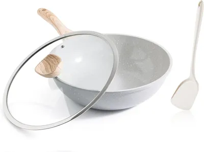 Zdjęcie produktu dla Patelnia typu wok ceramiczna – zdrowa kuchnia – powłoka nieprzywierająca – 30 cm – szara