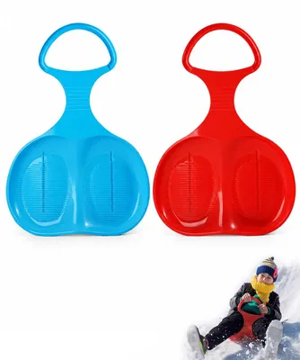 Productafbeelding van Sneeuwbob Set van 2 Slee met Stuur, Rood en Blauw