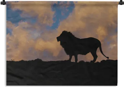 Produktbild von MuchoWow® Wandteppich Wandbehang Löwe - Sonnenuntergang - Wild 120x90 cm Tapisserie Dekoration Wandtuch - Wohnen - Aufhänger für die Wand