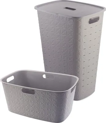 Produktbild von Curver Softex Wäschebox 56 L mit Deckel + Wäschekorb 45 L – Taupe – 2-teiliges Set
