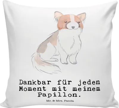 Produktbild von Mr. & Mrs. Panda kuschelkissen 40x40 Papillon Moment - Weiß - Geschenk, Kissen, Kuschel, Kontinentaler Zwergspaniel, Deko, Dekokissen, Zierkissen
