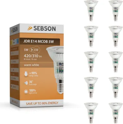 Produktbild von 10x LED Lampe E14 warmweiß 5W / 50W Leuchtmittel Strahler Spot COB 230V SEBSON