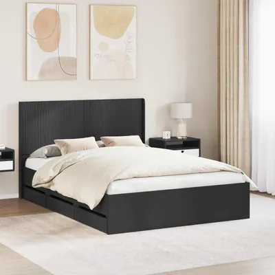 Image de Lit exclusif - Structure de lit avec espace de rangement et tête de lit, noir, 140 x 190 cm