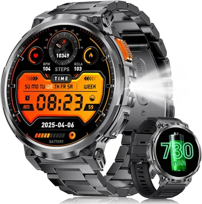 Herren-Smartwatch mit Taschenlampe,730 mAh, Telefonfunktion, Fitness 133 Sportmodi, IP68 SpO2  Herzfrequenzmessung