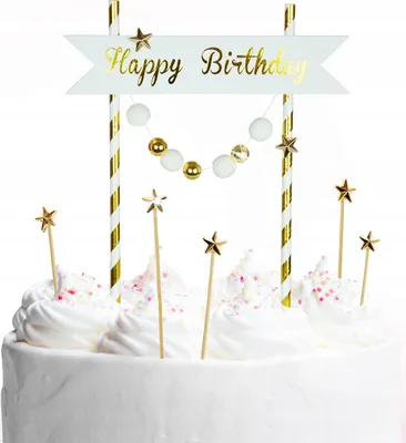 Immagine prodotto di Buon compleanno Tortendekoration - goldene Pompons