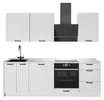 Produktbild von Küchenzeile Vicco Fame-Line Weiß Landhaus/Weiß 230 cm ohne Arbeitsplatte, Model 64036