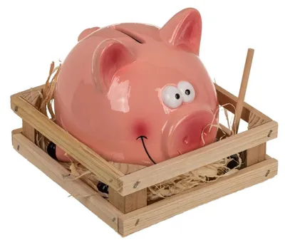 Produktbild von Rosa Keramik Sparschwein mit Hammer & Stall ca. 13 cm wiederverwendbar