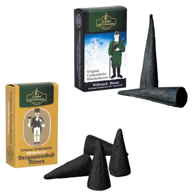 Produktbild von Crottendorfer Räucherkerzen XL Bergmannsduft + XXL Weihrauch Riesen - sinnlicher winterlicher Duft zu jeder Zeit