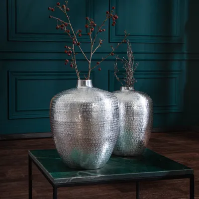 Produktbild von Handgearbeitetes Vasen 2er Set ORIENTAL 33cm silber mit Bodenschutz