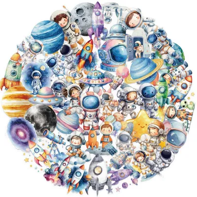 50 Weltraum-Astronauten-Aufkleber, transparent, Vinyl, 5–6 cm