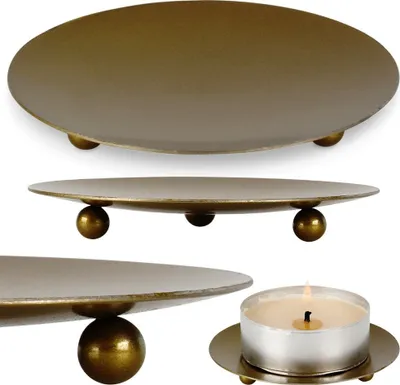 Produktbild von Vilde Kerzenständer Kerzenplatte Kerzenhalter Kerzenuntersetzer aus Metall goldfarben 8,5 cm