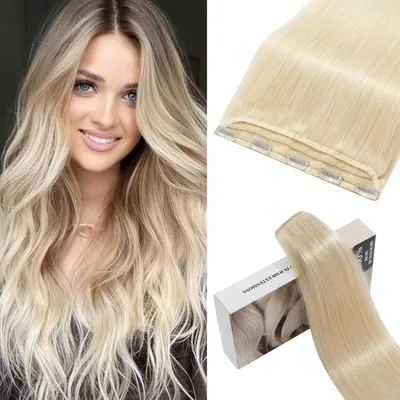 Image de Extensions à clipser, cheveux naturels, blond platine, 40 cm, 45 g, 1 pièce, avec 5 clips