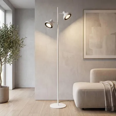 Produktbild von Stehleuchte Weiß Metall GU10 2-flammig schwenkbar 138 cm Wohnzimmer Stehlampe
