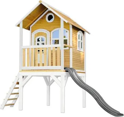 Image de Axi Laura Maison Enfant Avec Toboggan Gris | Aire De Jeux Pour L'Extérieur En Marron & Blanche| Maisonnette / Cabane De Jeu En Bois