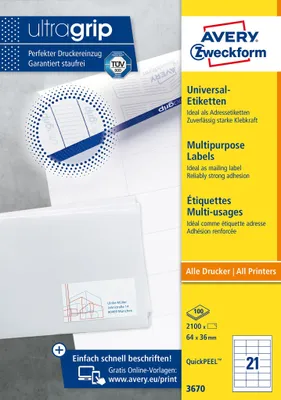 Produktbild von Zweckform 3670 64x36 mm Universaletikette QuickPeel ws