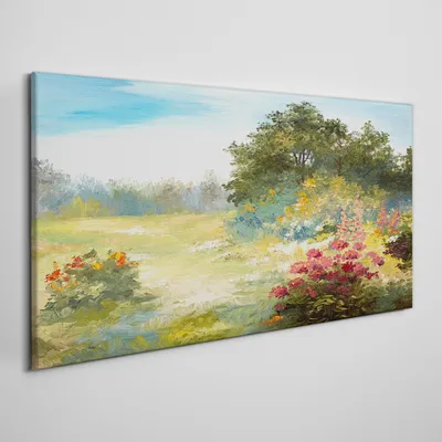 Produktbild von Bild Leinwand auf Holzrahmen - Leinwand Waldblumen Landschaft 140x70 cm