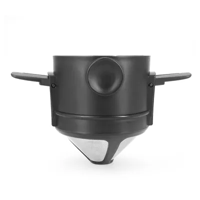 A black pour-over coffee filter is shown against a white background.