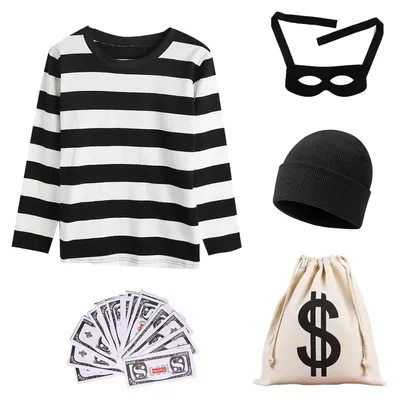 Immagine prodotto di Omgoods - Costume da rapinatore di banche per bambini, costume da ladro con top e accessori