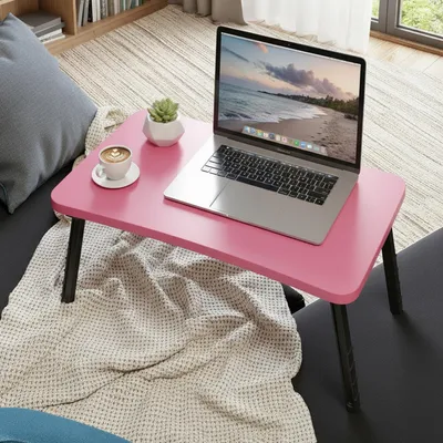 Produktbild von Carenza Home Laptoptisch Klappbar Rosa Pink Holzwerkstoff Betttisch Faltbar Sofatisch Bett Sofa 59x35cm Höhe 24cm