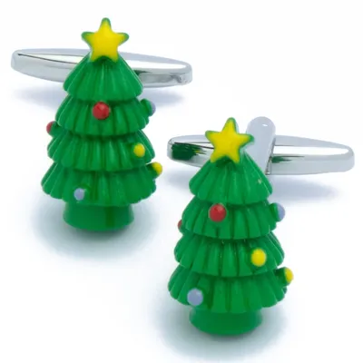 Productafbeelding van Manchetknopen Kerstboom in Groen met Versieringen