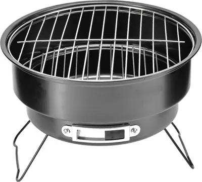 Produktbild von 25 cm tragbarer runder BBQ Holzkohlegrill - Griff - Outdoor Küche Picknick Camping