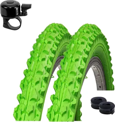 Zdjęcie produktu dla 2 x opona rowerowa Roverstone 26" zielona 57-559 (26x2,125) + 2 dętki AV z dzwonkiem rowerowym