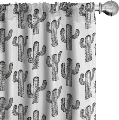 Image de ABAKUHAUS Rideaux noirs et blancs, motifs répétitifs représentant des cactus exotiques stylisés, 2 pièces 75 x 245 cm, noir et blanc