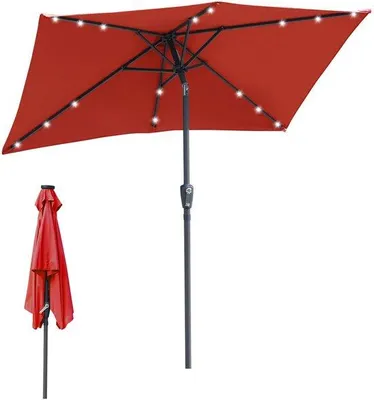 Image de Voile d'ombrage rectangulaire pour balcon, 1,4 × 2,1 m, avec LED, rouge