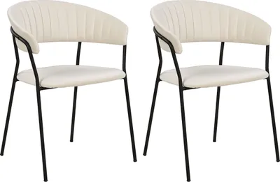 Produktbild von BELIANI Esszimmerstuhl 2er Set Cremeweiß Samt mit Schwarzen Metallbeinen Armlehnen Gebogene Rückenlehne Modernes Design Stuhl für Küche Esszimmer