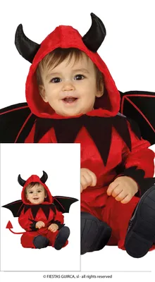 Produktbild von Halloween Dämon Kostüm Kapuze Flügel Jumpsuit Schwanz Babys Rundum, Größe: 86/92 Farbe: Rot