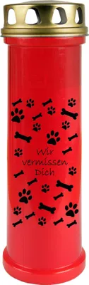 Produktbild von Grabkerze Rot, Brenndauer: 100 Stunden ( 4 Tage ), Motiv: Knochen - Pfoten