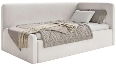Produktbild von Selsey Fanko – Jugendbett 90x200 cm mit Matratze, Kopfteil links, Samt, Hellbeige