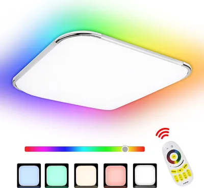 Zdjęcie produktu dla EINFEBEN lampa sufitowa LED 24W RGB, lampa sufitowa z możliwością ściemniania, zmiana kolorów RGB, od zimnej do ciepłej bieli (2700-6500K), lampa do sypialni, lampa do salonu, lampa do pokoju dziecięcego z pilotem, stopień ochrony IP44